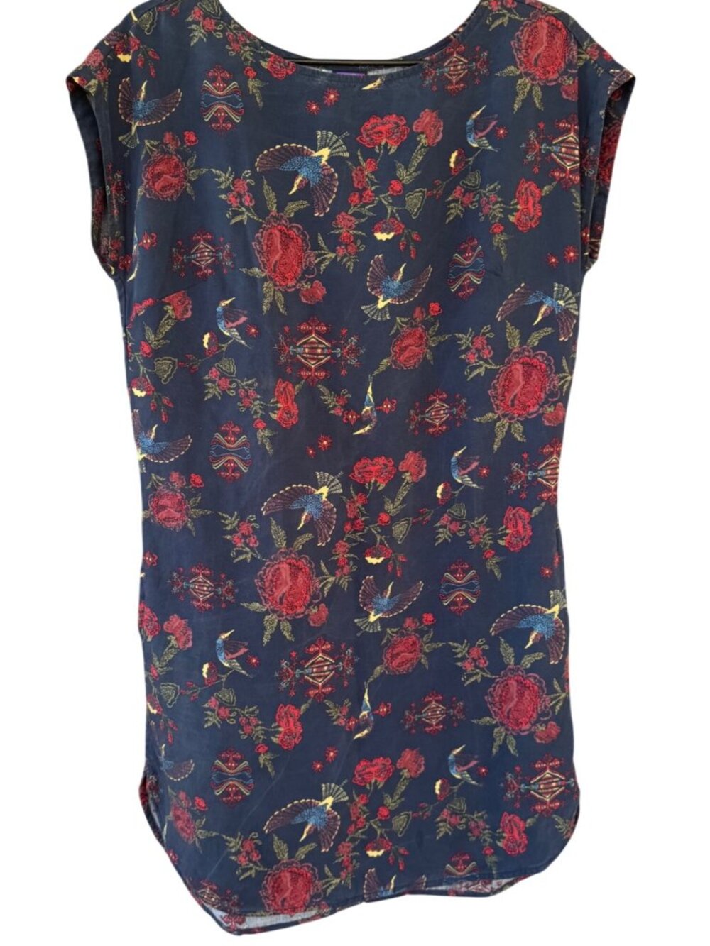 Patagonia June Lake Dress Womens Small Navy Blue Floral Bird Tencel Lyocell S